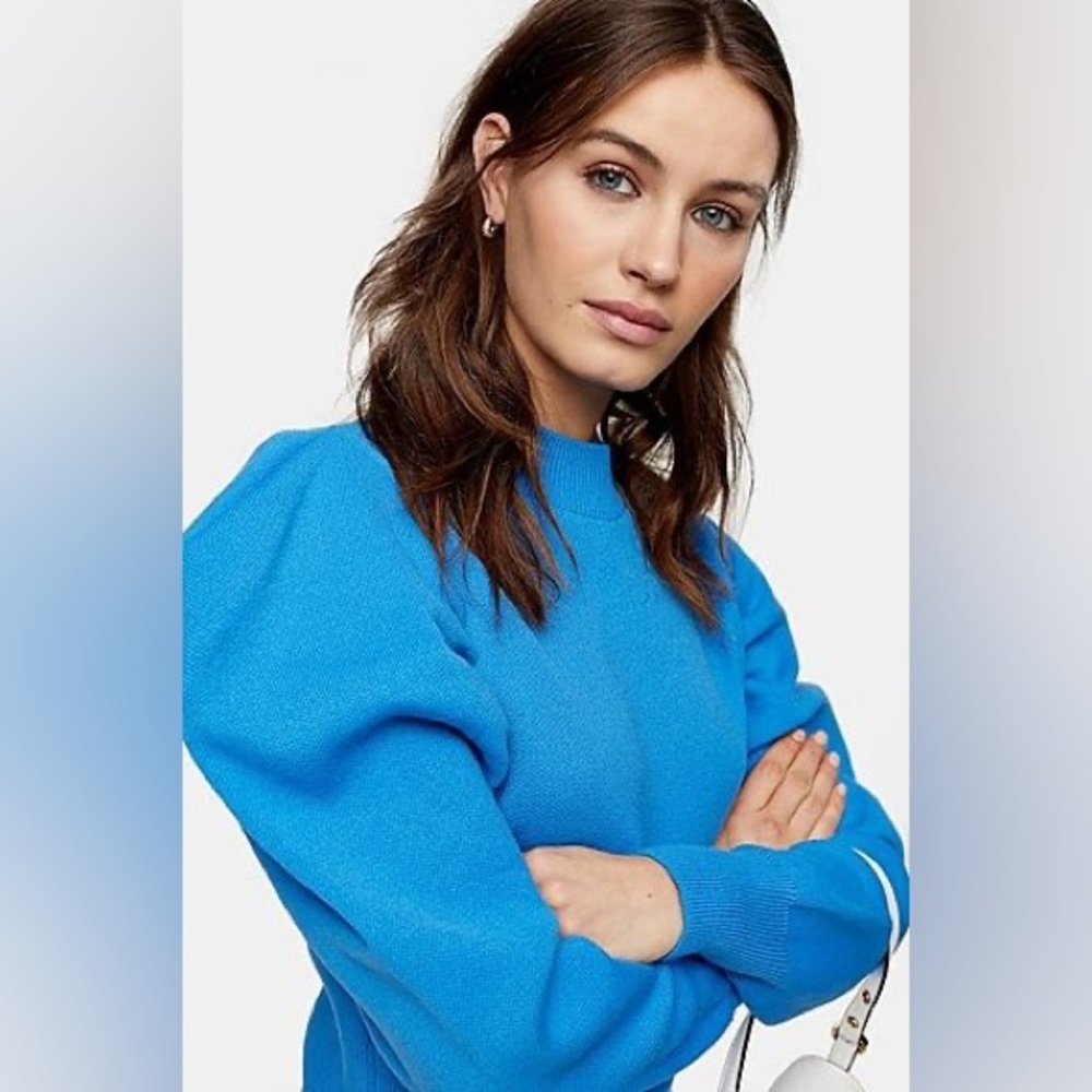 NWT TOPSHOP Blue Exaggerated Sleeve Knitted Sweatshirt Size XS